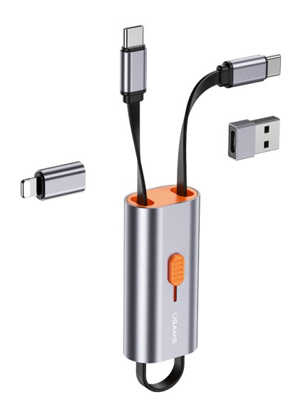 USAMS αντάπτορας USB-C σε USB-C/USB/Lightning SJ560, 60W PD, 0.3m, γκρι