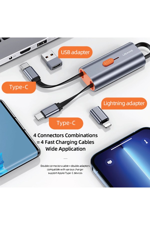 USAMS αντάπτορας USB-C σε USB-C/USB/Lightning SJ560, 60W PD, 0.3m, γκρι