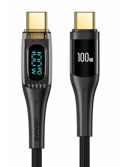 USAMS καλώδιο USB-C σε USB-C US-SJ590, 100W, 480Mbps, 1.2m, μαύρο