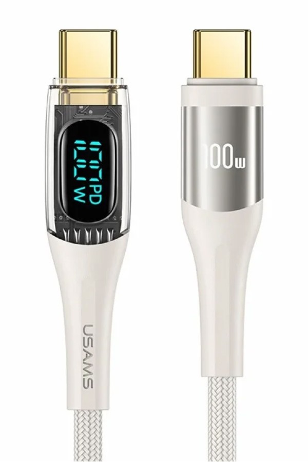 USAMS καλώδιο USB-C σε USB-C US-SJ590, 100W, 480Mbps, 1.2m, λευκό