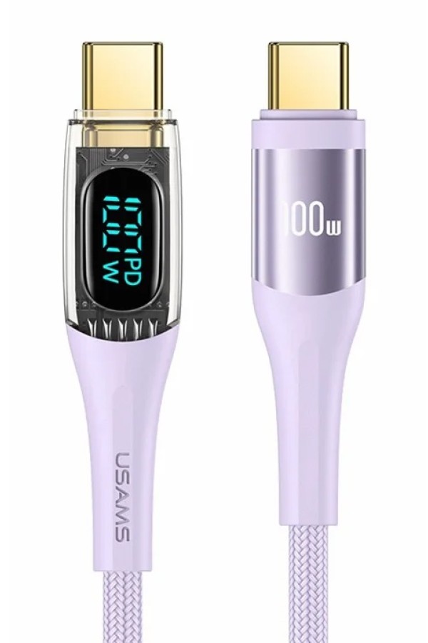 USAMS καλώδιο USB-C σε USB-C US-SJ590, 100W, 480Mbps, 1.2m, μωβ