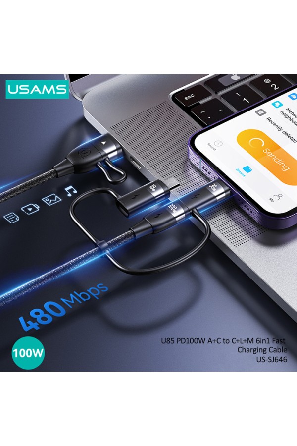 USAMS καλώδιο USB/USB-C σε 3 in 1 US-SJ646, PD 100W, 2m, μαύρο