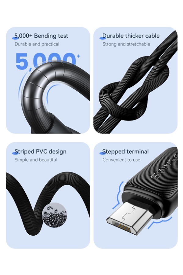 USAMS καλώδιο micro USB σε USB US-SJ690, 10W, 480Mbps, 1m, μαύρο