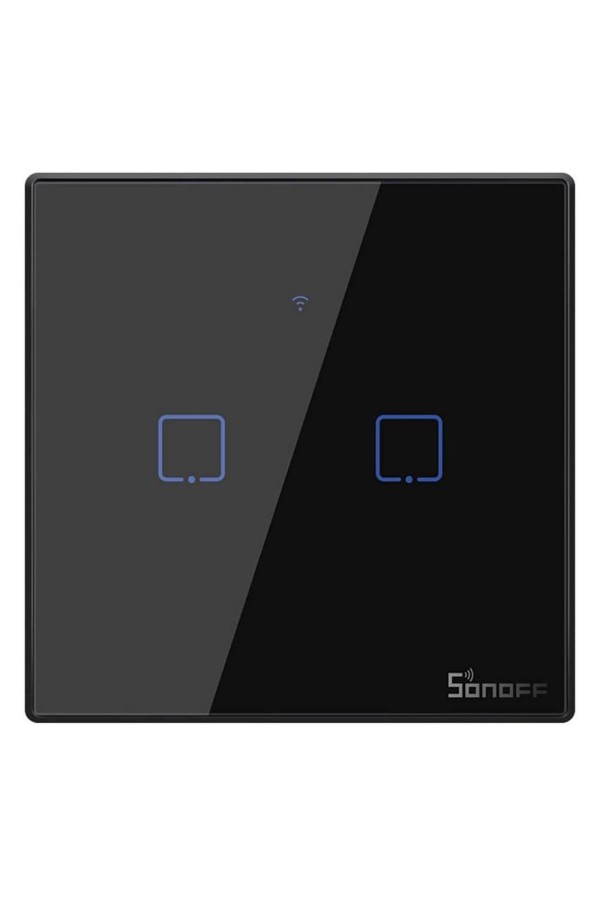 Sonoff TX-T3EU2C Χωνευτός Διακόπτης Τοίχου Wi-Fi για Έλεγχο Φωτισμού με Πλαίσιο και Δύο Πλήκτρα Αφής Φωτιζόμενος Μαύρος (IM190314019) (SONIM190314019)