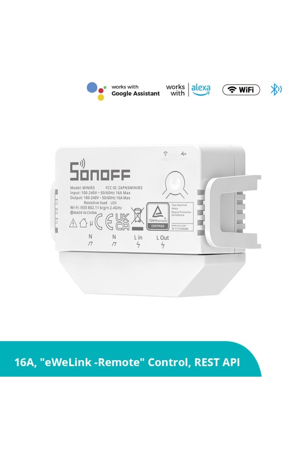 Sonoff MINIR3 Smart Ενδιάμεσος Διακόπτης Wi-Fi σε Λευκό Χρώμα (MINIR3) (SONMINIR3)