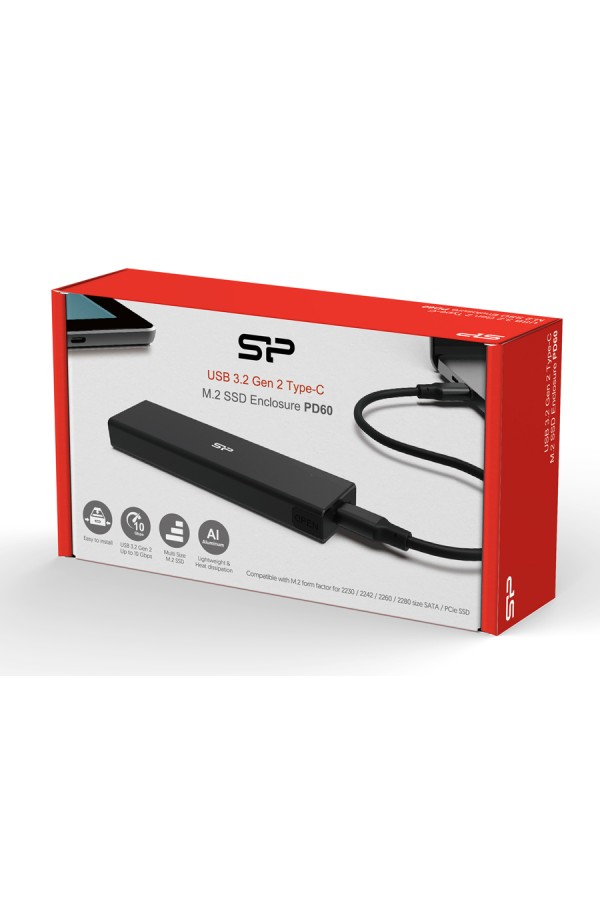 SILICON POWER θήκη για M.2 PCIe NVMe/SATA SSD PD60, tool free, 10Gbps, μαύρη