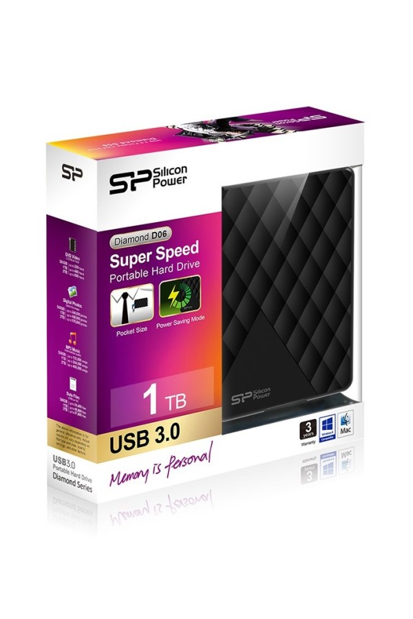 SILICON POWER εξωτερικός HDD 1TB Diamond D06, USB 3.2, μαύρος