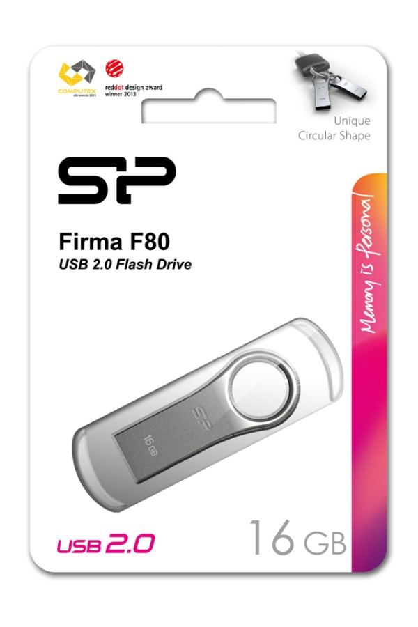 SILICON POWER USB Flash Drive Firma F80, 16GB, USB 2.0, ασημί