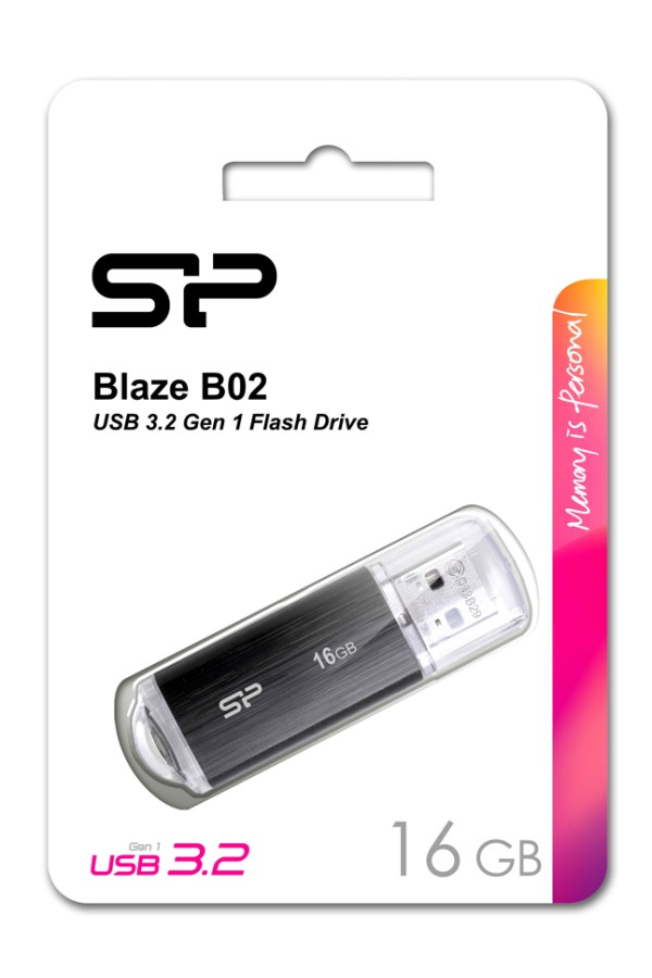 SILICON POWER USB Flash Drive Blaze B02, 16GB, USB 3.2, μαύρο