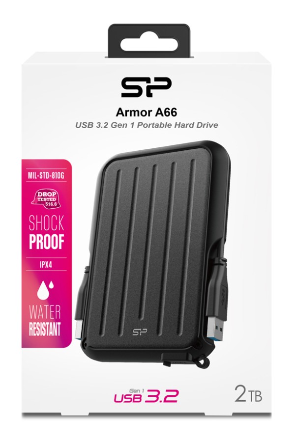 SILICON POWER εξωτερικός HDD Armor A66, 2TB, USB 3.2, μαύρος