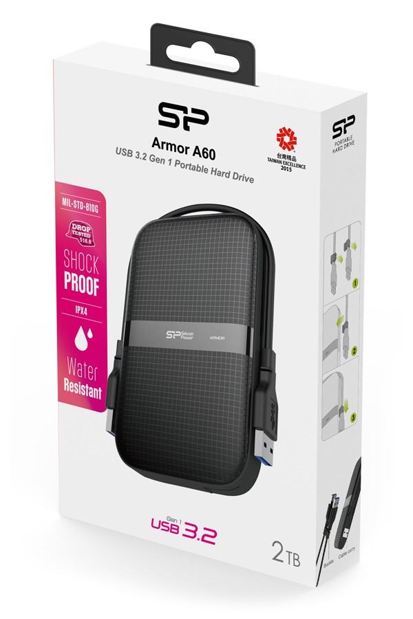 SILICON POWER εξωτερικός HDD Armor A60, 2TB, USB 3.2, μαύρος