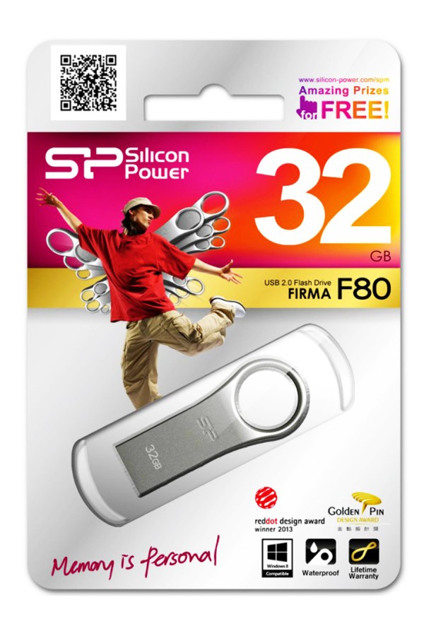 SILICON POWER USB Flash Drive Firma F80, 32GB, USB 2.0, ασημί