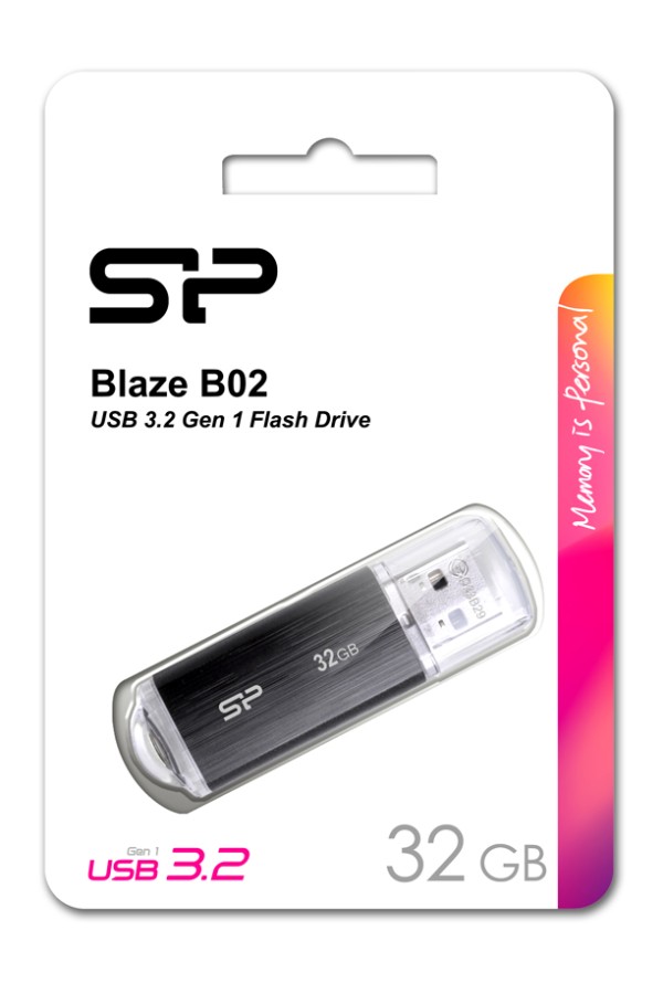 SILICON POWER USB Flash Drive Blaze B02, 32GB, USB 3.2, μαύρο