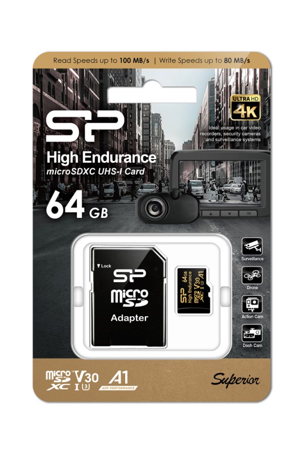 SILICON POWER κάρτα μνήμης microSDHC High Endurance, 64GB, Class 10 UHS-I U3 A1 V30