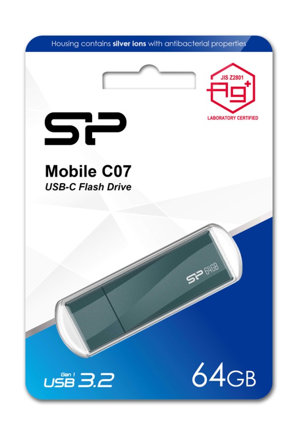 SILICON POWER USB-C Flash Drive Mobile C07, 64GB, USB 3.2, μπλε