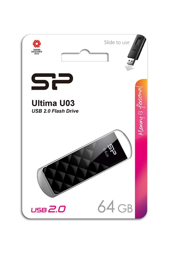 SILICON POWER USB Flash Ultima U03, 64GB, USB 2.0, μαύρο