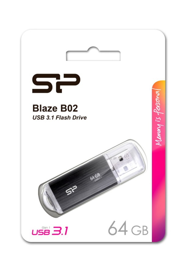 SILICON POWER USB Flash Drive Blaze B02, 64GB, USB 3.2, μαύρο