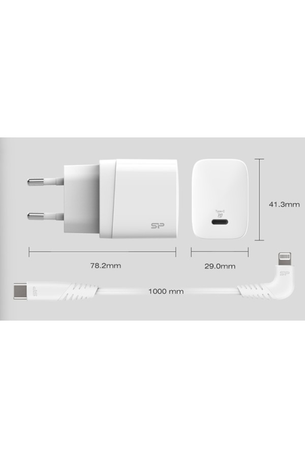 SILICON POWER φορτιστής τοίχου QM10 με καλώδιο, USB-C, 18W, MFi, λευκός