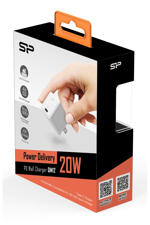 SILICON POWER φορτιστής τοίχου SP20WASYQM121PCW, USB-C, PD 20W, λευκός