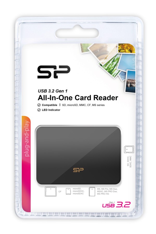 SILICON POWER card reader U3 για SD/microSD/MMC/CF/MS, USB 3.2, μαύρο