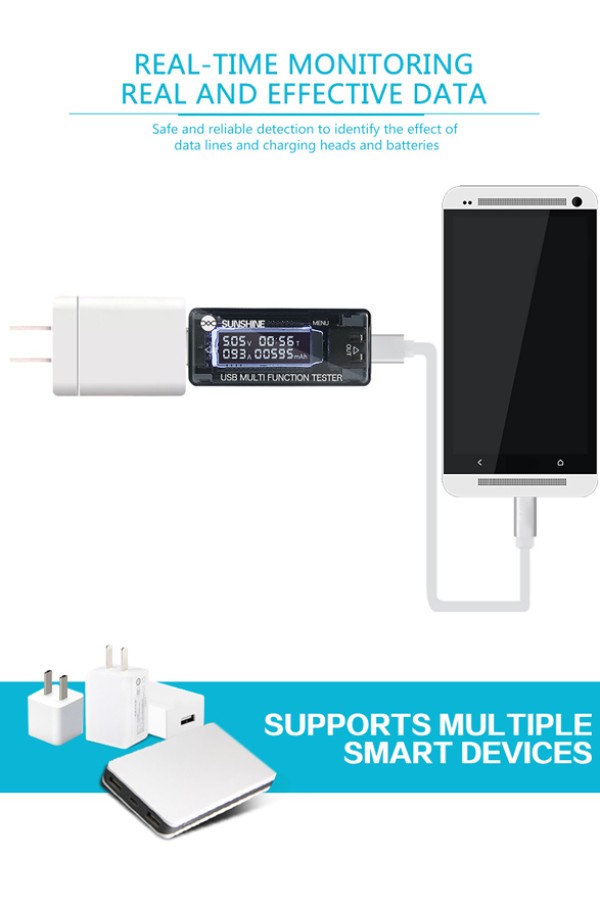 SUNSHINE USB tester φόρτισης SS-302A, V/A/Time/mAh