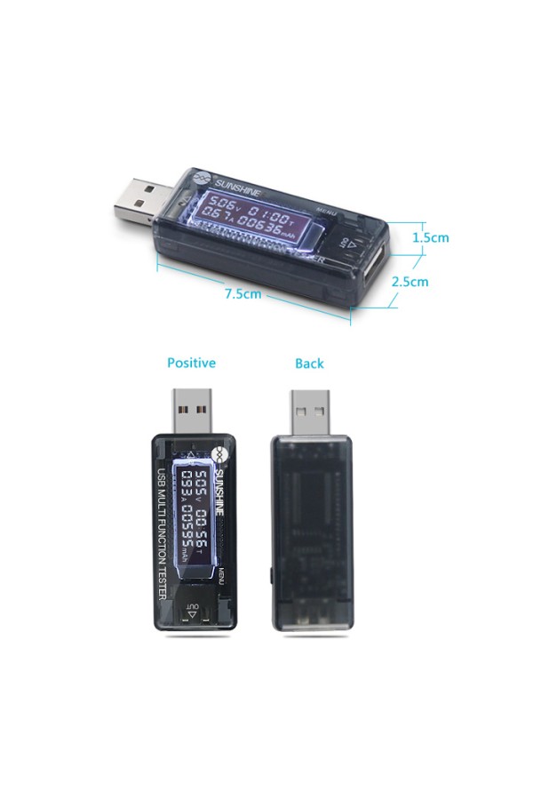 SUNSHINE USB tester φόρτισης SS-302A, V/A/Time/mAh