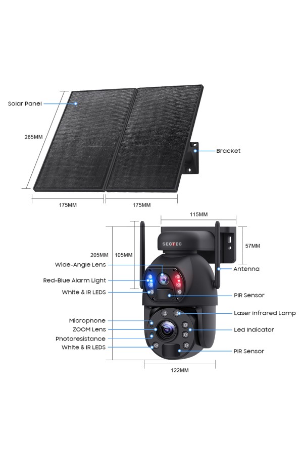 SECTEC smart ηλιακή κάμερα ST-598-6M-4G-20W-EU, 3MP dual lens, 20x zoom, 4G, SD, PTZ