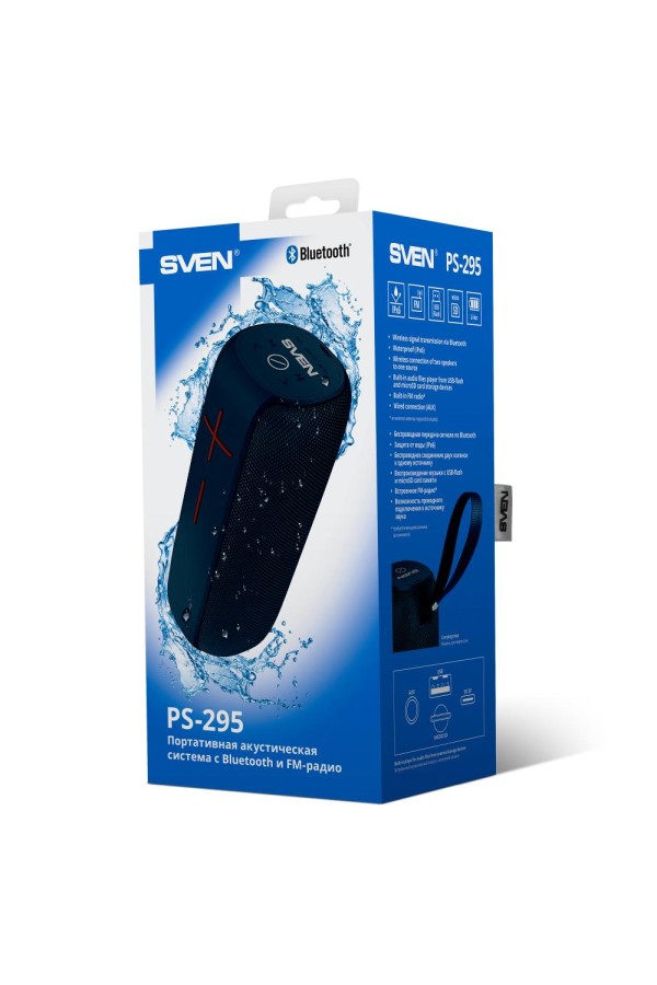 Sven 2.0 Portable Speaker PS-295 Blue 2x10W Waterproof Bluetooth (SV-020200)