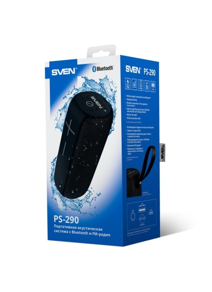 Sven 2.0 Portable Speaker PS-290 Black 2x10W Waterproof Bluetooth (SV-020217)