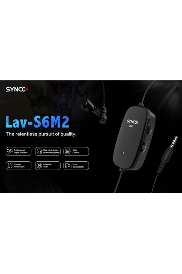 SYNCO μικρόφωνο Lav-S6M2, clip-on, omnidirectional, 3.5mm, 400mAh, μαύρο