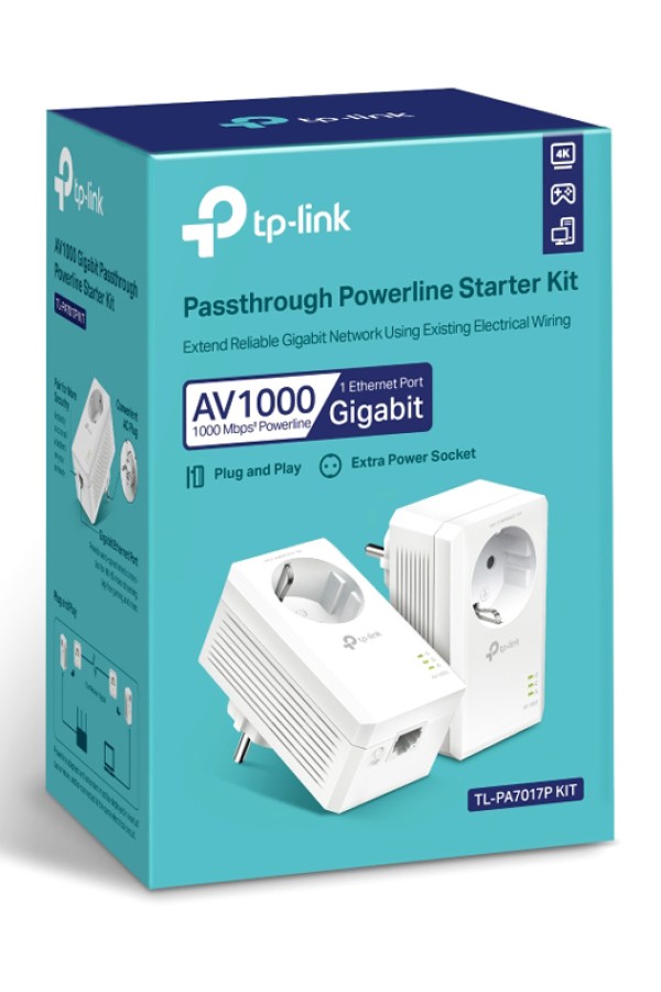 TP-LINK Powerline kit TL-PA7017P, Passthrough, AV1000 Gigabit, Ver. 4.0