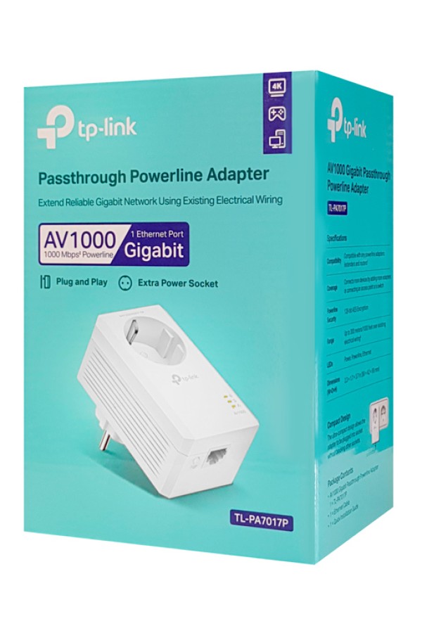 TP-LINK Powerline TL-PA7017P, Passthrough, AV1000 Gigabit, Ver. 4.0
