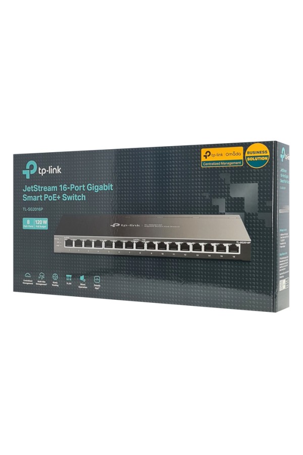 TP-LINK JetStream switch TL-SG2016P, 16-Port Gigabit, 8x PoE+, Ver. 1.0