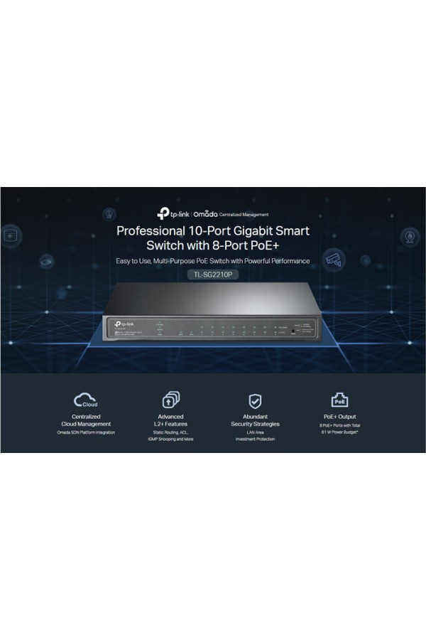 TP-LINK JetStream switch TL-SG2210P, 10-Port Gigabit, 8x PoE+, Ver. 5.0