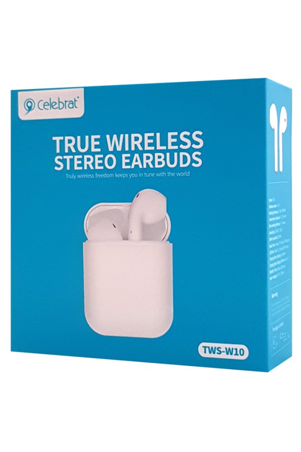 CELEBRAT earphones με θήκη φόρτισης W10, True Wireless, 30/300mAh, λευκά