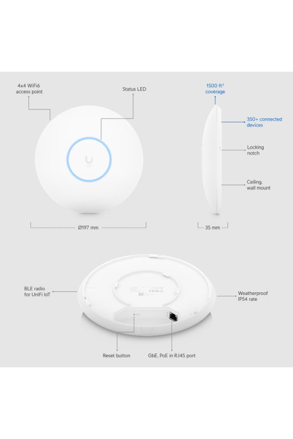 UBIQUITI Access Point UniFi U6 Pro, Wi-Fi 6, 5.300Mbps, 2.4/5GHz, PoE