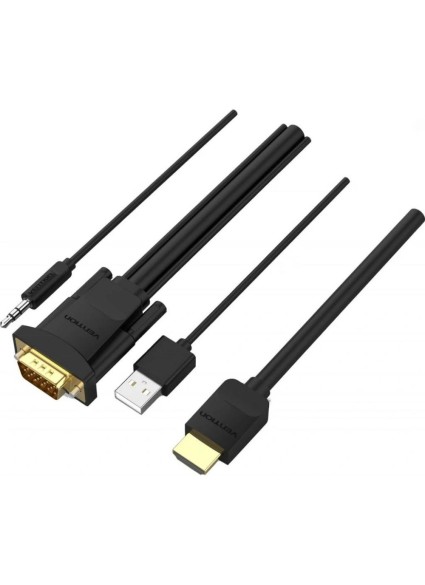 VENTION HDMI to VGA Cable with Audio Output & USB Power Supply 1M Black (ABIBF) (VENABIBF)