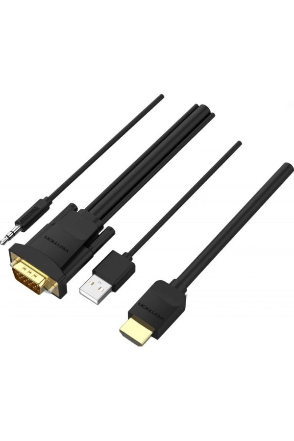 VENTION HDMI to VGA Cable with Audio Output & USB Power Supply 1M Black (ABIBF) (VENABIBF)