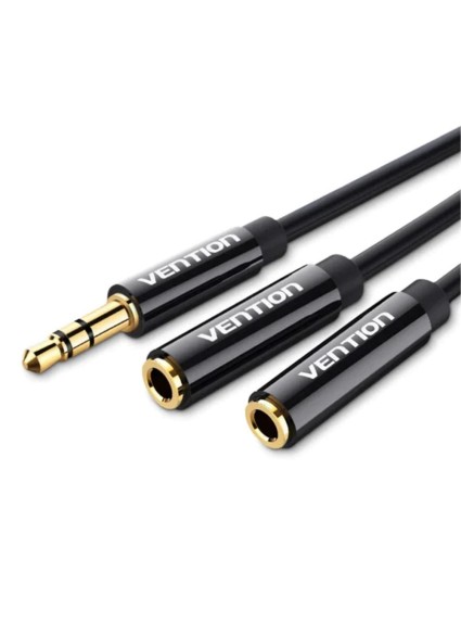 VENTION 3.5mm Male to 2*3.5mm Female Stereo Splitter Cable 0.3M Black ABS Type (BBSBY) (VENBBSBY)