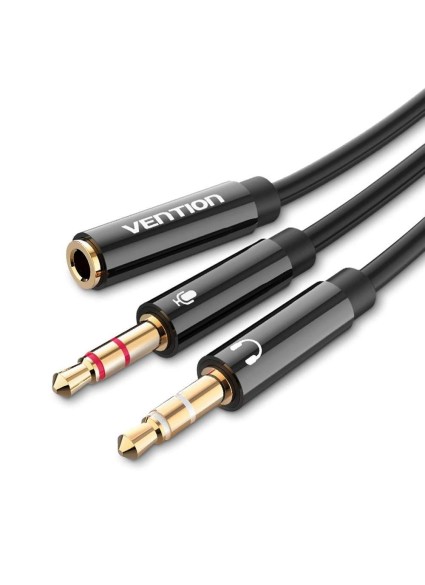 VENTION 2*3.5mm Male to 4Pole 3.5mm Female Audio Cable 0.3M Black ABS Type (BBTBY) (VENBBTBY)