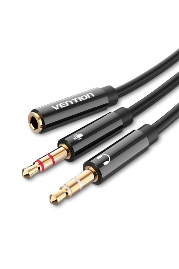 VENTION 2*3.5mm Male to 4Pole 3.5mm Female Audio Cable 0.3M Black ABS Type (BBTBY) (VENBBTBY)