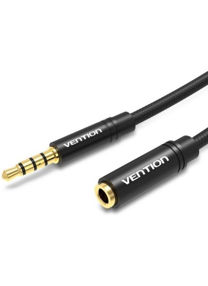 VENTION Cotton Braided 3.5mm Audio Extension Cable 0.5M Black Metal Type (BHBBD) (VENBHBBD)