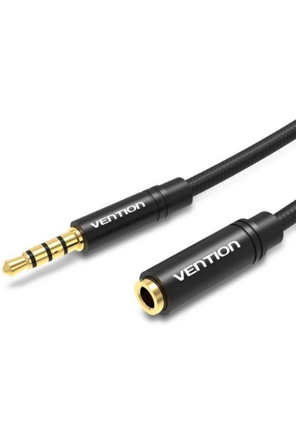 VENTION Cotton Braided 3.5mm Audio Extension Cable 0.5M Black Metal Type (BHBBD) (VENBHBBD)