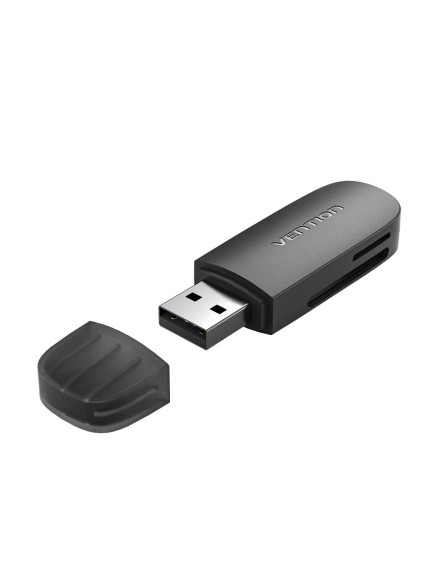 VENTION 2 in 1 USB 3.0 A Card Reader (SD+TF) Black Single Drive Letter (CLFB0) (VENCLFB0)