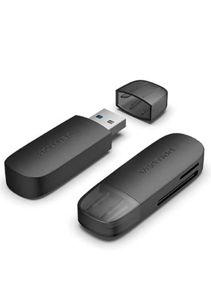 VENTION 2 in 1 USB 3.0 A Card Reader (SD+TF) Black Dual Drive Letter (CLGB0) (VENCLGB0)