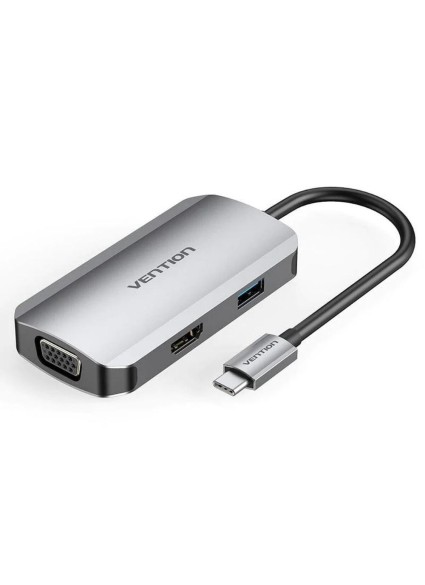 VENTION Type-C to HDMI/USB 3.0*3/RJ45/SD/TF/TRRS 3.5mm/PD 100W Docking Station 0.15M Gray Aluminum Alloy Type (TOLHB) (VENTOLHB)