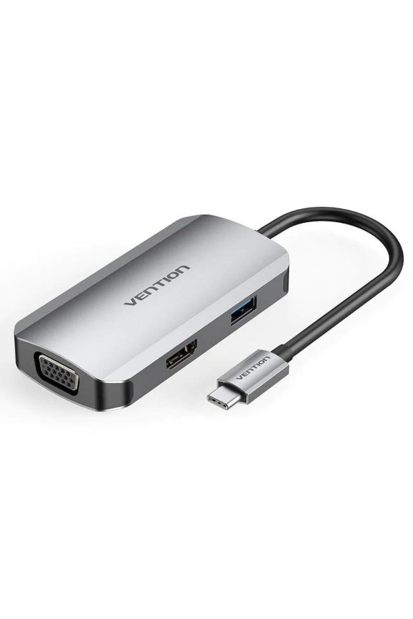 VENTION Type-C to HDMI/USB 3.0*3/RJ45/SD/TF/TRRS 3.5mm/PD 100W Docking Station 0.15M Gray Aluminum Alloy Type (TOLHB) (VENTOLHB)