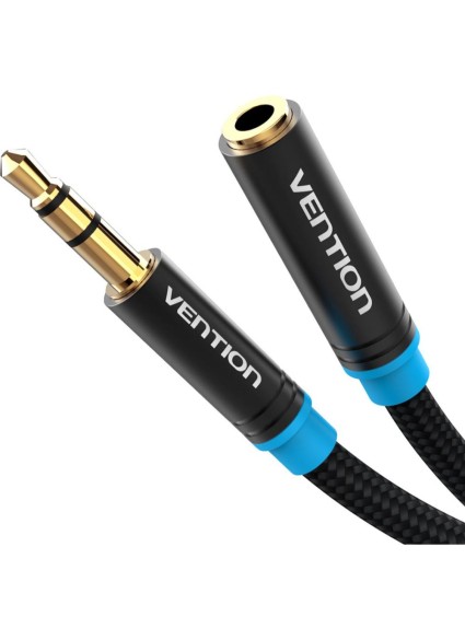 VENTION Cotton Braided 3.5mm Audio Extension Cable 0.5M Black Metal Type (VAB-B06-B050-M) (VENVAB-B06-B050-M)