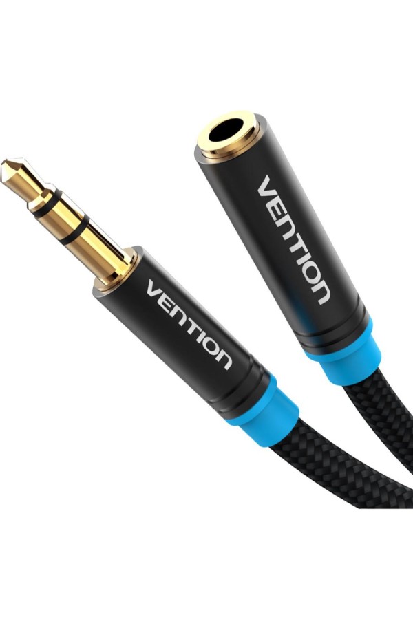 VENTION Cotton Braided 3.5mm Audio Extension Cable 0.5M Black Metal Type (VAB-B06-B050-M) (VENVAB-B06-B050-M)