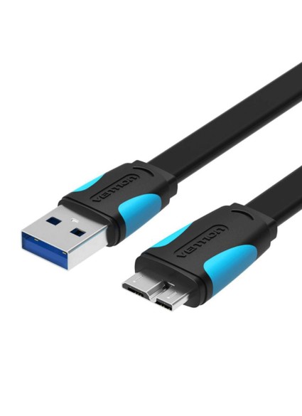 VENTION Flat USB 3.0 A Male to Micro B Male Cable 0.5M Black (VAS-A12-B050) (VENVAS-A12-B050)